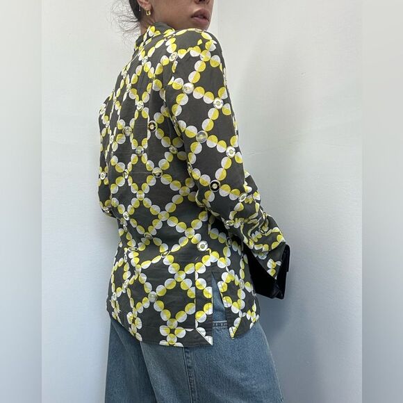 Tory Burch Geometric Multi-color sequined Blouse Long Sleeve Scoop Neck Size 10 - Picture 4 of 11